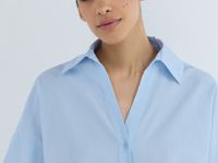 Рубашка в полоску с рукавом 3/4, Голубой