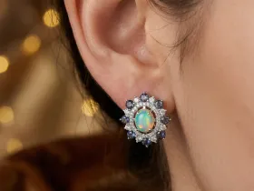 Серьги из белого золота с, опалами и сапфирами э4781сг02260364_white