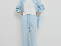 Прямые брюки из хлопка, Голубой