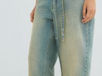 Джинсы Barrel с тонким поясом, Голубой