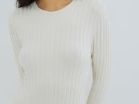 Расклёшенное платье в рубчик, Бежевый