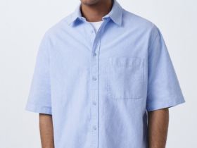 Рубашка из ткани оксфорд с коротким рукавом, Голубой