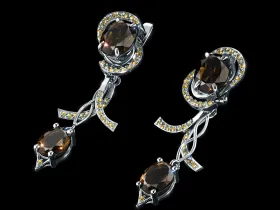 Серьги из серебра с раухтопазами и фианитами э0626сг01260367