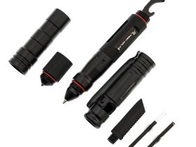 Тактическая ручка для выживания с фонариком 11 в 1, синяя