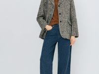 Однобортный жакет с шерстью, Коричневый