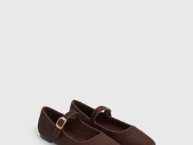 Балетки из натуральной кожи с ремешком, Коричневый