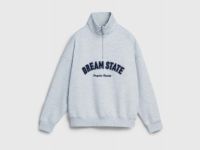 Толстовка с принтом и воротником на молнии, Серый