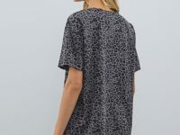 Футболка с леопардовым принтом и эффектом стирки, Серый