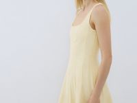 Платье миди с вырезом каре, Желтый