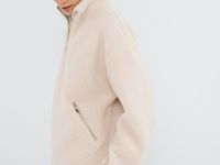 Толстовка из шерпы с воротником на молнии, Бежевый