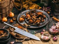 Поварской кухонный шеф-нож Samura Bamboo 24 см, сталь Aus 8, рукоять нержавеющая сталь