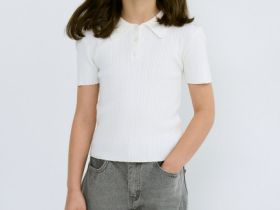 Вязаный джемпер с коротким рукавом для девочек, Белый