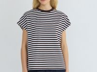 Футболка в полоску со спущенным плечом, Коричневый