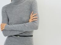 Водолазка из шерсти в рубчик, Серый