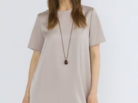 Сатиновое платье-футболка, Бежевый