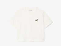 Женская укороченная хлопковая футболка свободного кроя с нашивкой Lacoste