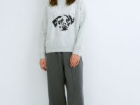 Вязаный джемпер с принтом для девочек, Серый