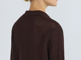 Джемпер поло из ажурной пряжи, Коричневый