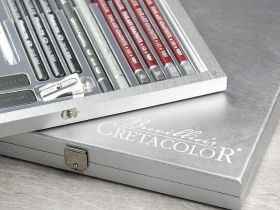 Набор художественный Cretacolor "SILVER BOX" в деревянной коробке окрашенной в серебряный цвет