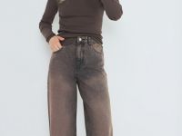 Широкие джинсы с высокой посадкой, Коричневый