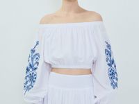 Укороченная блузка с открытыми плечами, Белый