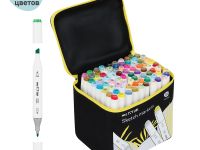 Набор двусторонних маркеров для скетчинга MESHU основные цвета 80 цв, текстильный чехол на молнии