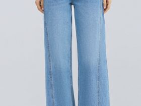 Ультраширокие джинсы со средней посадкой, Голубой