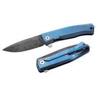 Складной нож LionSteel MT01, сталь дамаск, рукоять титан, синий