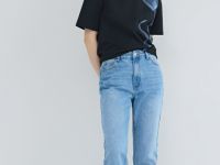 Прямые джинсы со средней посадкой, Голубой