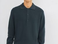 Вязаное поло с длинным рукавом, Зеленый
