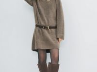 Вязаное платье из пряжи с шерстью, Коричневый