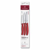Набор из 3х кухонных ножей Victorinox Swiss Classic, нержавеющая сталь, рукоять пластик, красный