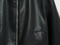 Утеплённая куртка из искусственной кожи с меховым воротником, Черный