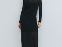 Вязаное платье с вырезом лодочкой, Черный
