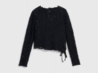Кружевной лонгслив с завязками для девочек, Черный