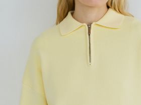Джемпер с воротником поло на молнии, Желтый