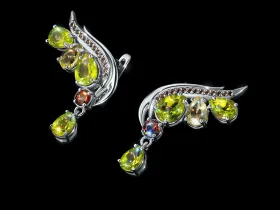 Серьги из серебра с гранатами, хризолитами и цитринами э0681сг01260378