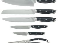 Набор кухонных ножей Okroshka Tartar в подставке, 5 ножей + ножницы, сталь 5cr15mov, рукоять сталь/пластик