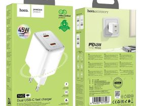 Сетевое зарядное устройство Hoco (N42) Elogiado 2xType-C/PD 45W charger (EU) (белый)