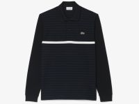 Мужское поло Lacoste классического кроя в полоску из ткани пике с длинным рукавом