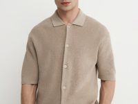 Вязаный кардиган с коротким рукавом, Бежевый