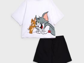 Комплект трикотажный для девочек: фуфайка (футболка), шорты