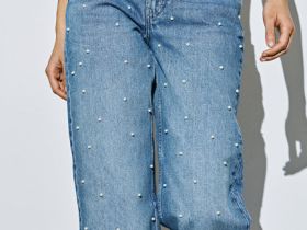 Прямые джинсы с жемчужинами, Голубой