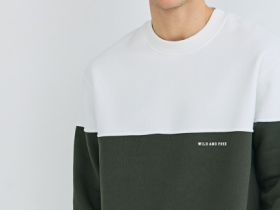 Свитшот колор-блок с надписью, Зеленый