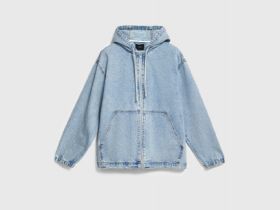 Джинсовая куртка на молнии с капюшоном, Голубой