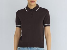 Базовый джемпер поло с коротким рукавом, Коричневый