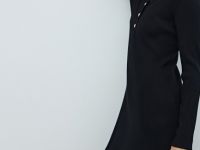 Вязаное платье миди с воротником-поло, Черный