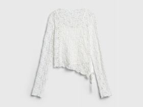 Кружевной лонгслив с завязками для девочек, Белый