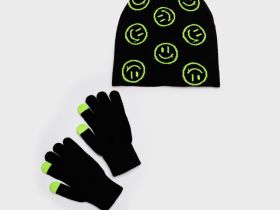 Комплект трикотажный для девочек: шапка, перчатки