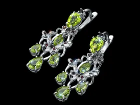 Серьги из серебра с гранатами, топазами, хризолитами э0681сг04260355